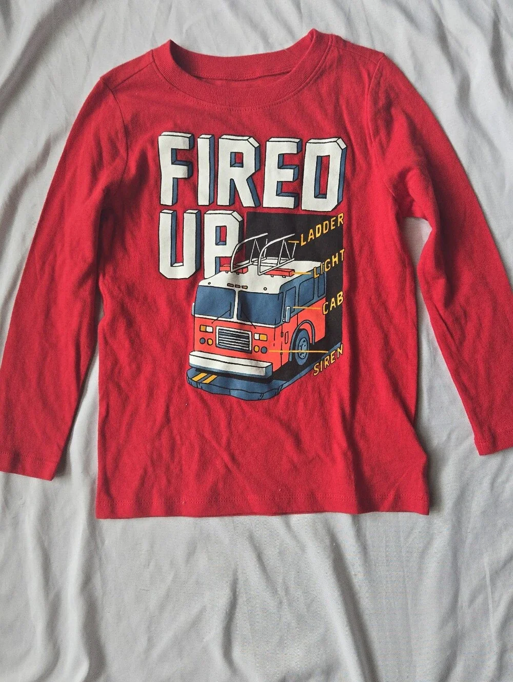 Old Navy Boy's Size 5t Red Long-Sleeve Tee with Fire Truck Graphic Fire Station